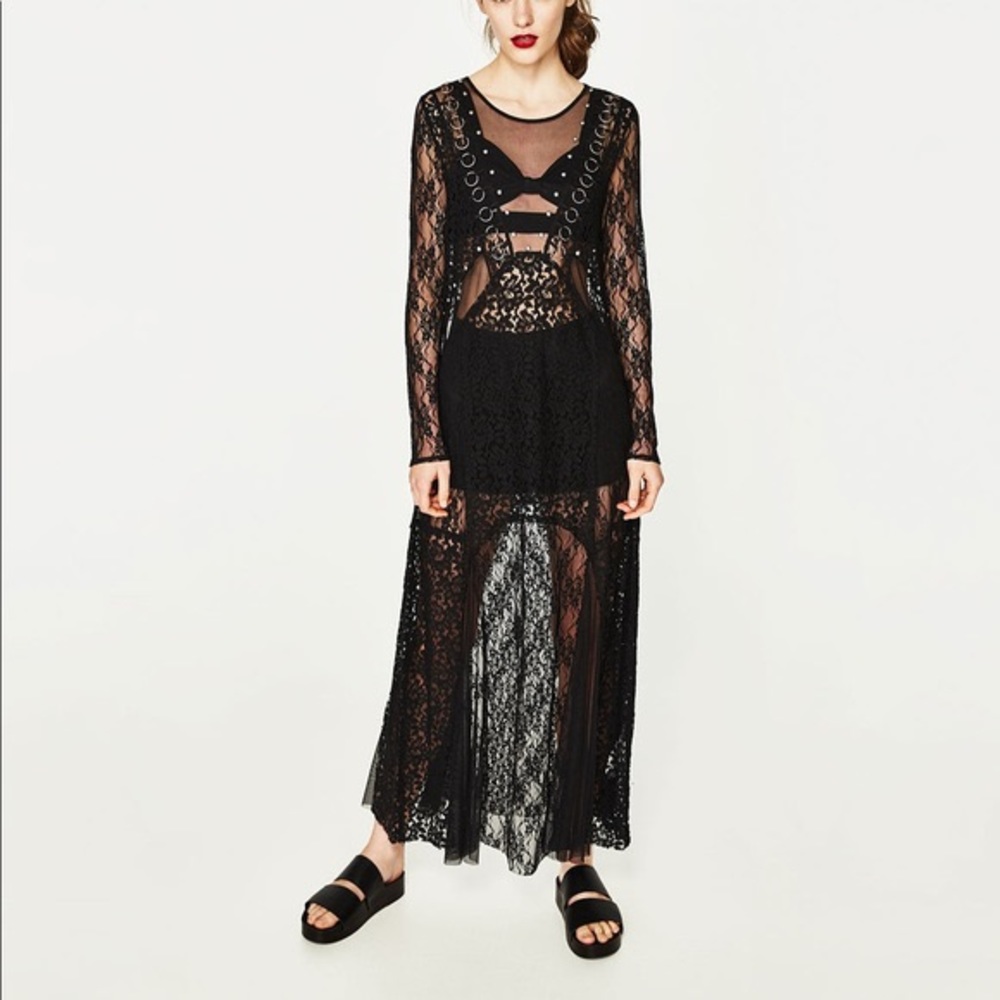 Zara lace black maxi dress NWT